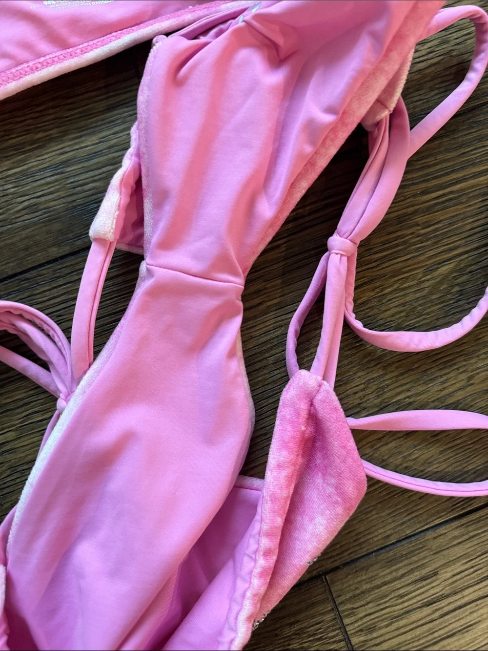 Frankies Bikinis Rhinestone Top & Side Tie Bottom Set  Pink Size Med MWOT